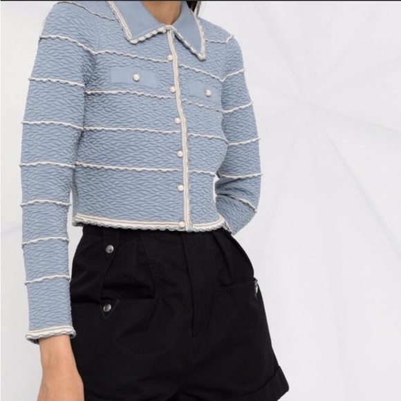 Sandro Infinity Cropped Cardigan in Sky Blue - Picture 12 of 14